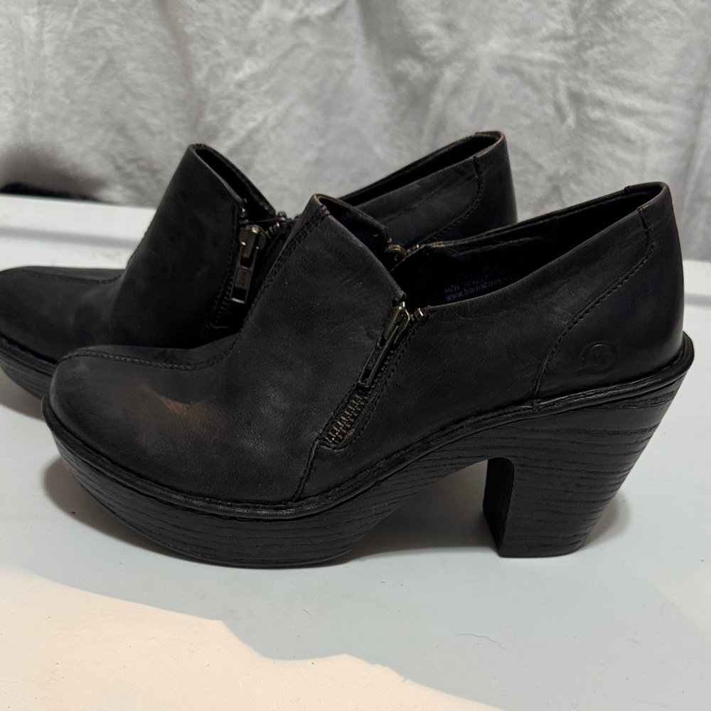 Born Black Leather Heeled Zip Booties
